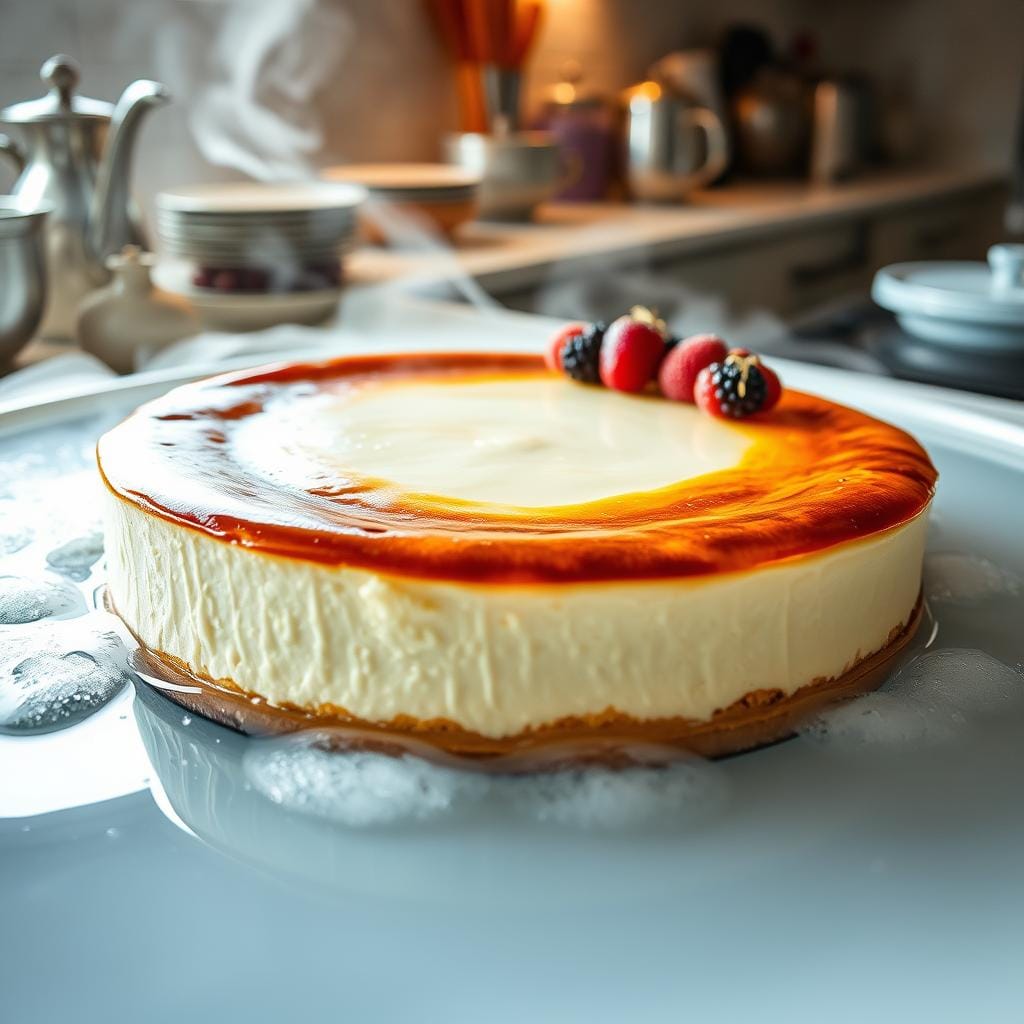 What is a water bath when making cheesecake?