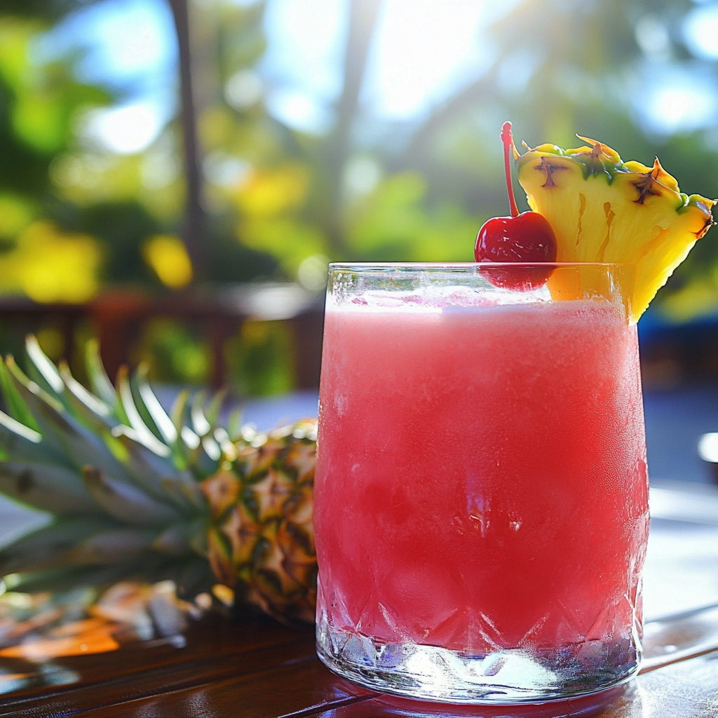Pink Coconut Rum Punch with tropical garnishes
